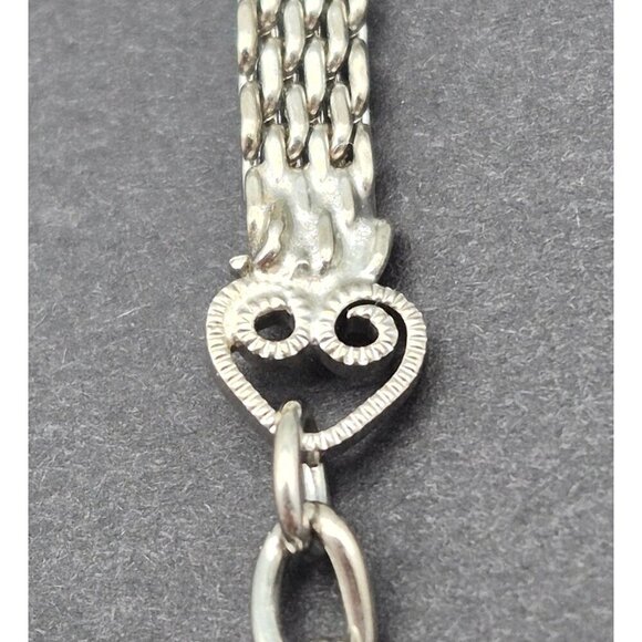 Fancy Vintage Silver Tone Mesh Chain Pendant Necklace Blue Glass Stone 18" - Picture 6 of 7